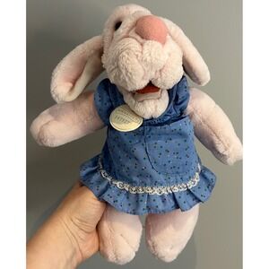 Vtg Ganz Wrinkles Dog Plush Rare Pink Heritage Collection Blue Floral Dress 80s